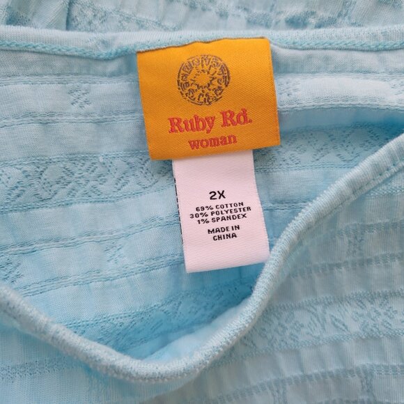 Ruby Rd Womens Top 2X Plus Tee Blue Tied Short Sleeve Eyelet Lightweight BLU189E - Picture 8 of 9